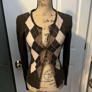 100% Cashmere Sweater, Brown, Argyle, by Apt 9